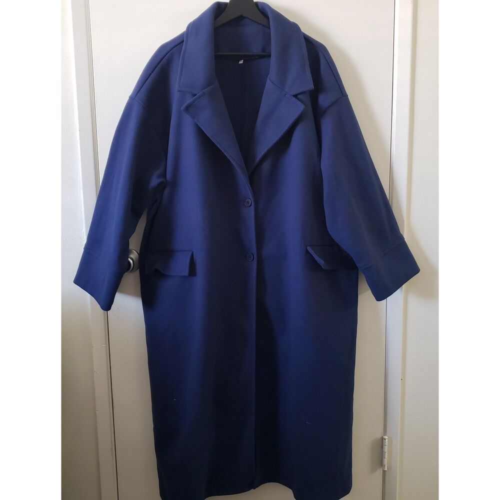 Navy Double Breasted Long Coat 3X Classic Oversized Winter Coat Like New